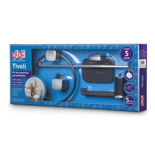 KIT ACESSÓRIOS WC TIVOLI PRETO/CROMADO 5PC HERC